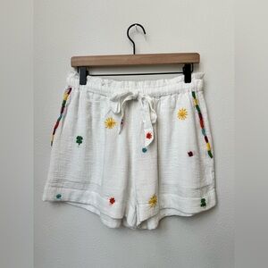 NWT Love The Label Ramona Embroidered White Multi Drawstring Shorts Size S